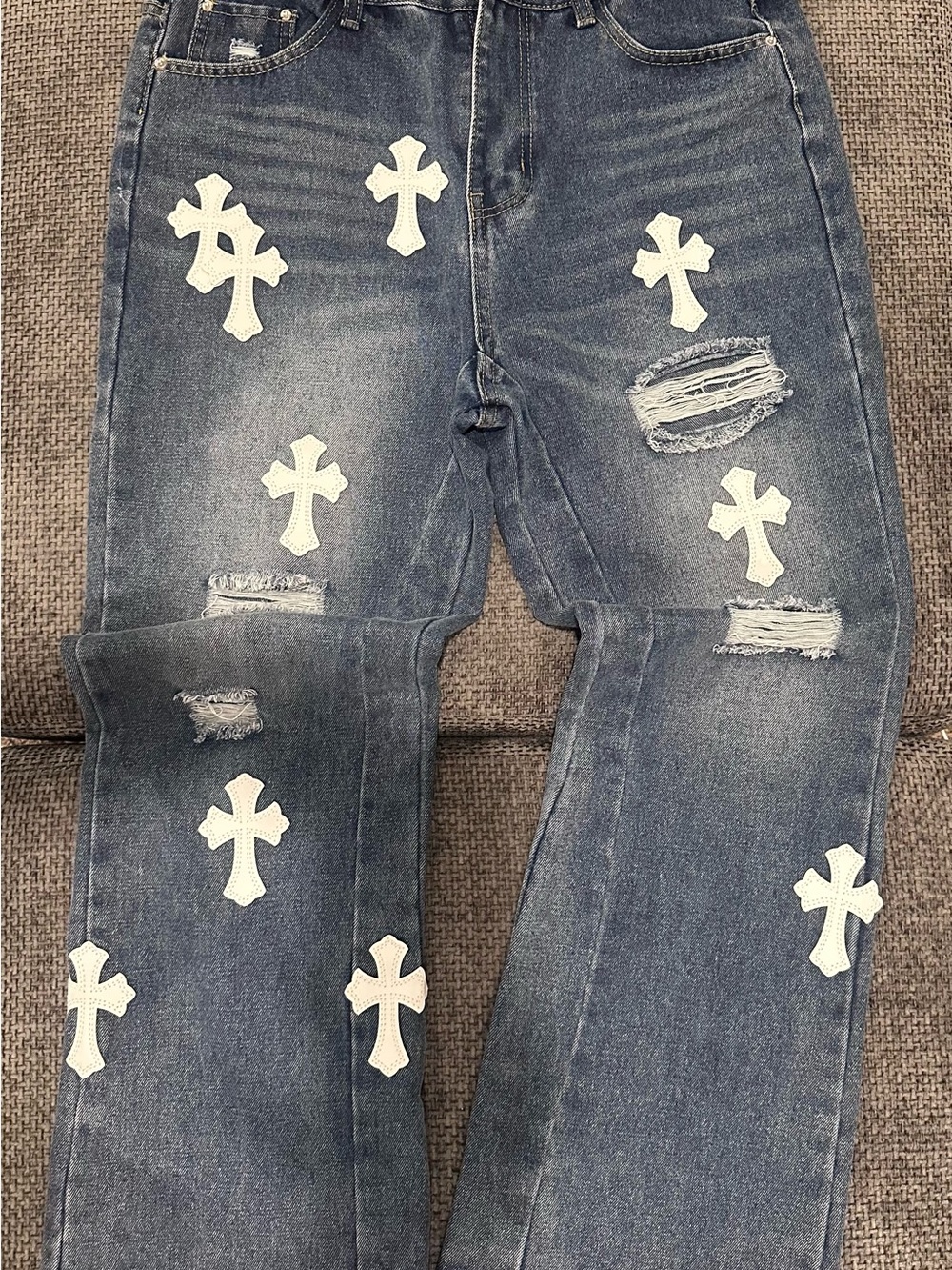 Gallery Dept Blue Jeans with White Cross Patches